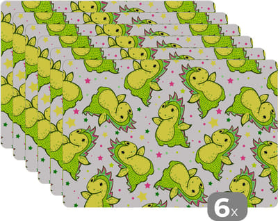 Placemat - Placemats kunststof - Draak - Jongen - Sterren - Regenboog - Design - 45x30 cm - 6 stuks - Hittebestendig - Anti-Slip - Onderlegger - Afneembaar