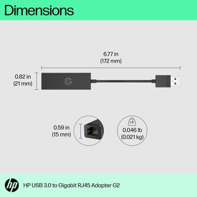 HP USB 3.2 Gen 1 (USB 3.0), RJ45 Adapter [1x USB-A-stekker - 1x RJ45-bus] USB-A - RJ45 Adapter G2 0.1 m