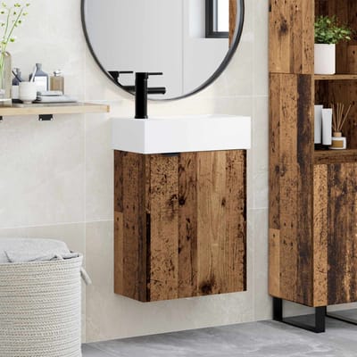 vidaXL - Badkamermeubel - met - kraan - Oud - hout - 45,5 - x - 22,5 - x - 84 - cm