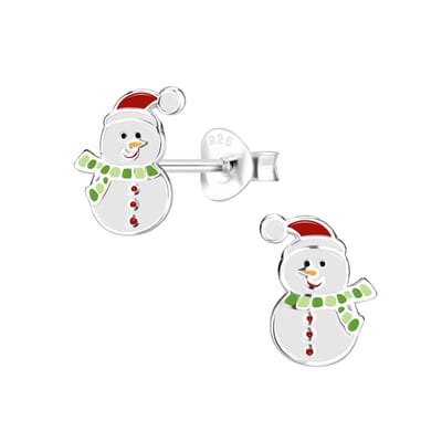 Zilveren sneeuwman kinder oorstekers | sneeuwpop oorknopjes groen | kerst winter oorbellen Meisje Zilver | Zilverana | Sterling 925 Silver