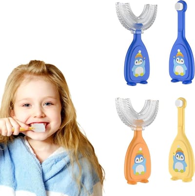 Set van 4 Kinder Tandenborstels met Extra Zachte Borstels, Ergonomische Handgreep en Bijtring, Ideaal voor Kinderen van 2 Jaar en Ouder