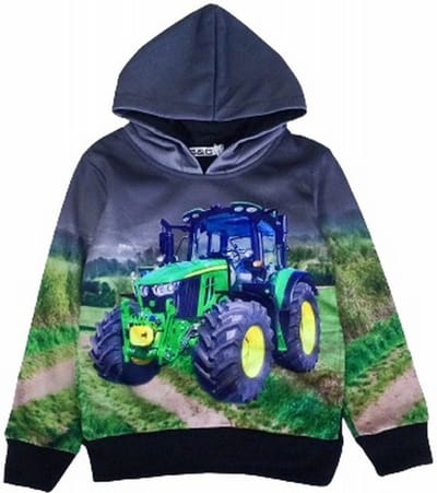 Sweater Hoodie trui met john Deere tractor trekker Kleur grijs maat 92 Heel mooi!