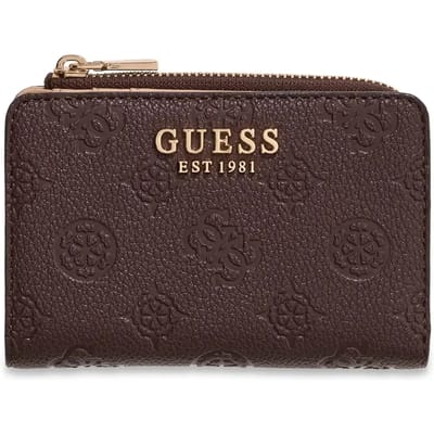 GUESS portemonnee Blake SLG Zip Around Card Case Brown Logo donkerbruin