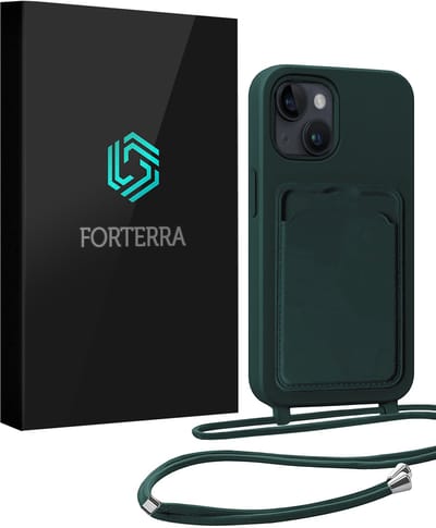 Hoesje Geschikt voor iPhone 13 Pashouder Case Siliconen Hoes Met Koord - Hoes Geschikt voor iPhone 13 Met Telefoonkoord Hoesje Back Cover Met Pasjeshouder - Donkergroen