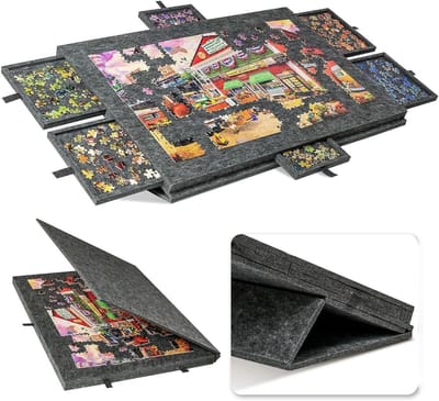 Puzzelbord Opbergkoffer - Kanteltafel Organizer - Puzzels Maken - Inclusief 6 Laden - Tot 1000 Stukjes - Zwart