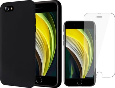 Hoesje geschikt voor iPhone SE 2022 / 2020 / 8 / 7- Liquid Siliconen Case Zwart - Screenprotector Glas Screen Protector