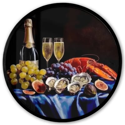 Poster in lijst Rond - Fotolijst 40x40 cm - Posters - Champagne - Luxe - Oesters - Ronde posterlijst zwart - Decoratie - Wanddecoratie woonkamer - Muurdecoratie slaapkamer