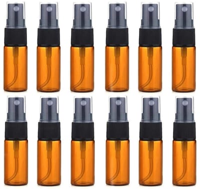 JHUBERS- Glazen Fles - 12 Stuks Amberkleurige Flessen - Lege Spuitfles - Glazen Fles met Sproeier - Capaciteit 10 ml - Perfect voor Reizen
