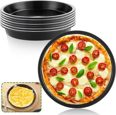 Ronde Pizza Plate van RVS met Antiaanbaklaag, 15 cm - Ideaal voor Pizza, Taart en Quiche, Set van 8 Stuks