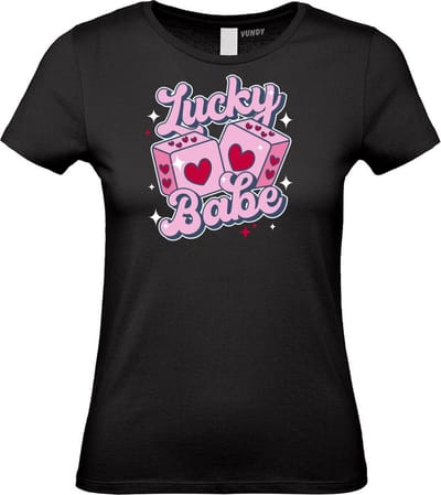 Dames t-shirt Lucky Babe | Valentijn cadeautje voor haar | Valentijn | Valentijnsdag voor vrouwen | Zwart Dames | maat XS