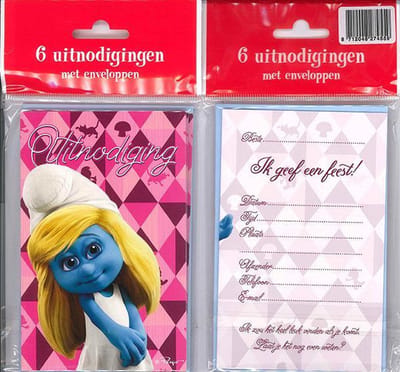 12 Uitnodigingskaartjes met envelop - Smurfin - 9 x 13.5 cm