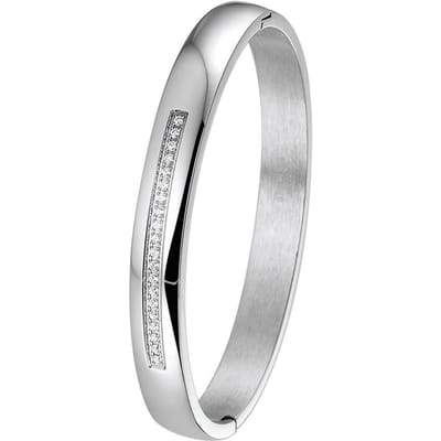 The Jewelry Collection - Bangle Scharnier Zirkonia Bolle Buis 8 X 60 mm - Staal