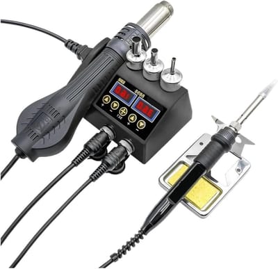 Soldeerstation 2-in-1 - Hetelucht Soldeerbout - Elektronica Reparatie - Digitale LCD Displays - 750W - Zwart
