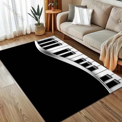 Tapis Imprimé Clavier de Piano Noir et Blanc pour Chambre Salon Chevet Canapé Tapis de Sol Décoration de Maison Moderne Tapis de Zone 70x100cm (28x39in)