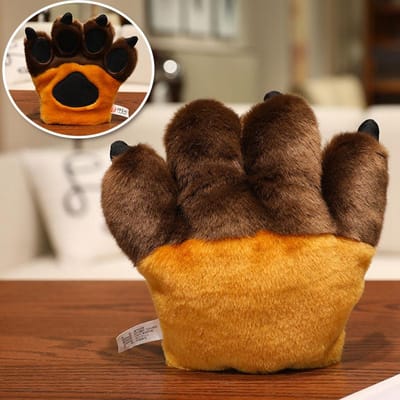 25cm Dierlijke Klauwen Handschoenen Zacht Gevuld Pluche Speelgoed Hond Beer Tijger Poten Pluche Handschoenen Cosplay Kostuum Pograpy Rekwisieten Bedeltje Cadeaus 25cm black