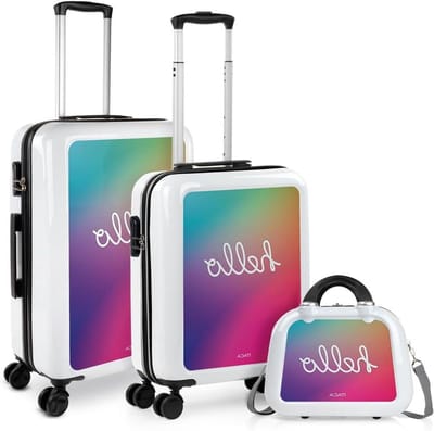 Koffer Set - Reisbagage Set - Georganiseerd Reizen - Met Cijferslot - 3 Maten - Wit Regenboog