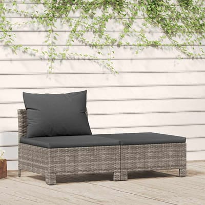 vidaXL - 2-delige - tuinloungeset - met - kussens - grijs - poly - rattan