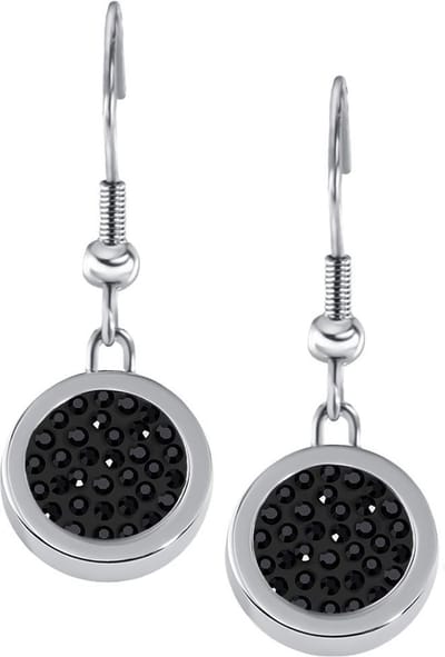 Quiges RVS Schroefsysteem Oorhangers Oorbellen Zilverkleurig met Verwisselbare Zwarte Zirkonia Mini Munt Set - ECOS089