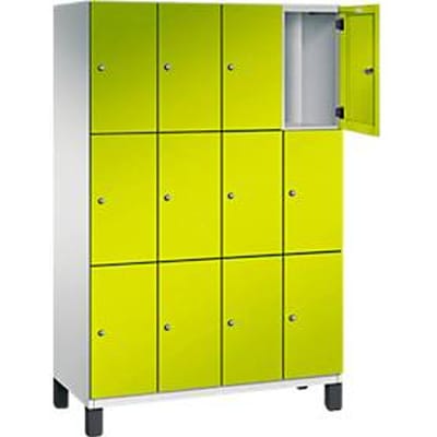 C+P Cambio lockerkast, 4 vakken, 12 vakken, op poten, B 1200 x D 525 x H 1980 mm, lichtgrijs/kleedgroen
