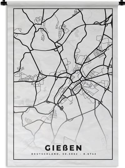 Wandkleed - Wanddoek - Kaart - Gießen - Plattegrond - Stadskaart - 120x180 cm - Wandtapijt