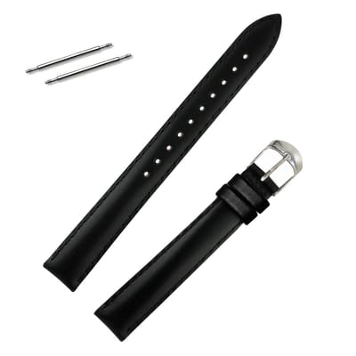Fako® - Horlogebandje - Echt Leer - Super Soft - 14mm - Zwart