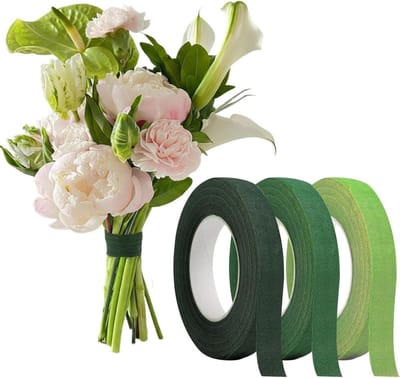 3 Rollen Groene Bloemistentape, 12mm Breed voor Stelen Wikkelen en Bloemarrangementen, Ideaal voor Bloemschikken en Creatieve Projecten