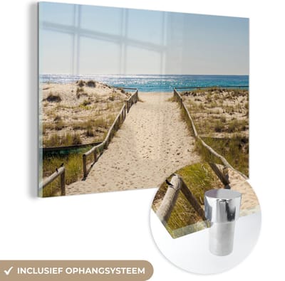 MuchoWow® Glasschilderij 120x80 cm - Schilderij acrylglas - Zee - Zand - Australië - Foto op glas - Muurdecoratie woonkamer - Wanddecoratie slaapkamer - Schilderijen