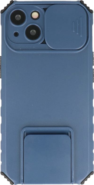 Premium Kwaliteit Anti Shock Hoesje - Back Cover - Camerawindow met Stand Functie - Geschikt voor iPhone 13 - Blauw