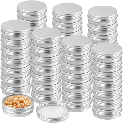 Dailygoods- Aluminium Blikjes 56 Stuks - 60 ml - Lichtgewicht - Duurzaam - Schroefdeksel - Ronde Metalen Blikken - Ideaal voor Opbergen - Opslagblikjes