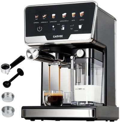 Joorly Espressomachine - Met Automatische Melkopschuimer - Zelfreinigende Functie - 1450W - 6 Programma's - Espresso/cappuccino/latte - 20 Bar - Zwart