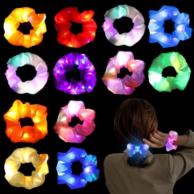 JHUBERS- Haarelastiekjes 12 stuks - Lichtgevende Haaraccessoires - Elastisch - Scrunchie - Voor Meisjes/Vrouwen - Kleurrijke Chiffon - Lichtgevende Haarband