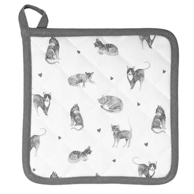 Clayre & Eef Pannenlap 20x20 cm Grijs Wit Katoen Katten