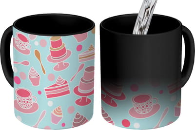 Magische Mok - Foto op Warmte Mokken - Koffiemok - Taart - Thee - Cupcake - Roze - Design - Magic Mok - Beker - 350 ML - Theemok