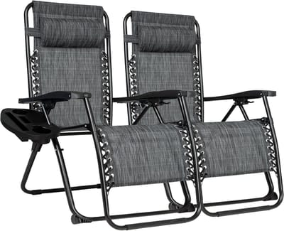 Vaive Luxe Tuinstoelen Duoset - Verstelbare Tuinstoel en Ligstoel - 30°-90° Verstelbaar - Tuin - Metaal - Zwart