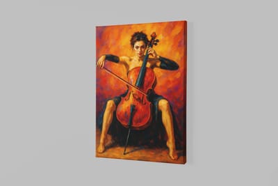 Canvas Schilderij - Vrouw en Cello - Kunst - Wanddecoratie - 60x40x2 cm