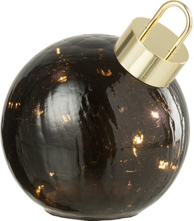 J-Line kerstbal - glas - zwart - small - LED lichtjes
