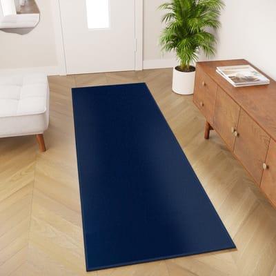Tapiso Mono Loper Kleed Navy Effen Gang Laagppolig Vloerkleed Maat- 70x100