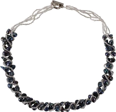 Zoetwaterparel ketting Veronica - echte parels - blauw zwart - zilver - luxe sieraden zakje - parelketting dames