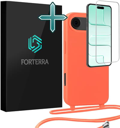 Hoesje Geschikt voor iPhone Air Case Siliconen Hoes Met Koord Met Screenprotector - Hoes Geschikt voor iPhone Air Met Telefoonkoord Hoesje Backcover - Papaya