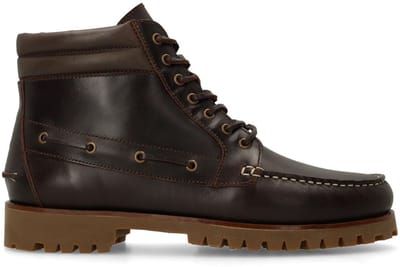 Manfield - Heren - Donkerbruine leren veterboots - Maat 41