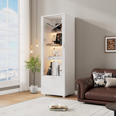 Vitrinekast - 50x40x160 cm - Hoogglans met Acryldeur - LED en 3 Planken - Acryl - Wit
