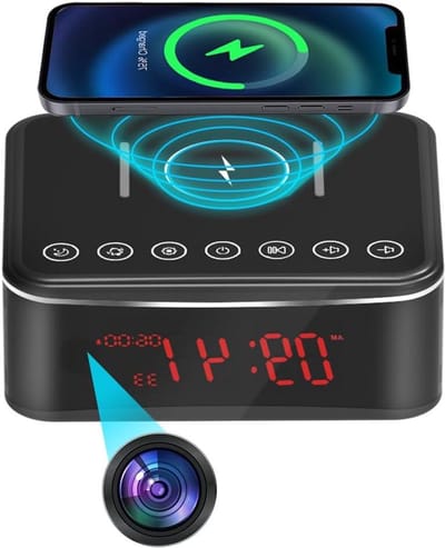 Verborgen Camera - Bewakingscamera Wekker - Huis Beveiligen - 5-in-1 Functie - 15.5 x 12.8 x 6.4 cm - Zwart