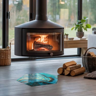 Coloray Vloerplaat Houtkachel - Plaat voor Onder Kachel - 40 cm x 34 cm - Kachel Vloerplaat - Turkoois Vloerplaat Kachel - Onderplaat Voor Houtkachel - Vloerplaat Openhaard - Houtkachel Accessoires - Verwarmingsaccessoires