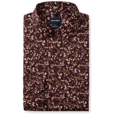 OLYMP Luxor comfort fit overhemd - dobby - bordeaux rood dessin - Strijkvrij - Boordmaat: 44 (EU maat: XL)