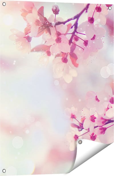 Gards Tuinposter Roze Bloesemboom met Zonneschijn - 60x80 cm - Tuindoek - Tuindecoratie - Wanddecoratie buiten - Tuinschilderij