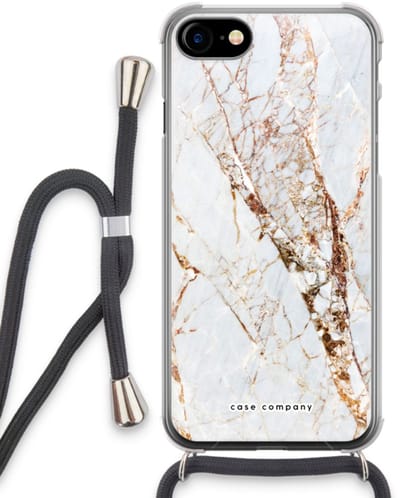 Case Company® - Hoesje met koord geschikt voor iPhone SE 2020 hoesje met Koord - Goud marmer - Telefoonhoesje met Zwart Koord - Bescherming aan alle Kanten en Over de Schermrand