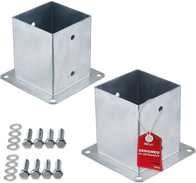 SOTECH SET van 2 vierkante grondankers 120 x 120 mm, 152 mm hoog, vuurverzinkt staal, opschroefbare grondanker voor vierkant hout - ideaal voor buitengebruik