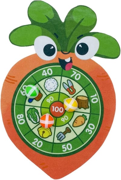 Dartbord Kinderen - Kleverig Doel - Feestspel Binnen - Cartoon Radijs Design - 43x28cm - Oranjegroen