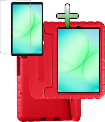 Hoesje Geschikt voor Samsung Galaxy Tab A11 / A9 - Met Screenprotector - Kinderhoes Shockproof Bumper - Kidsproof Case - Tablet Hoes - Kinder Hoes Cover - Rood