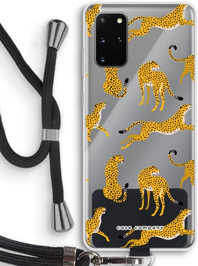 Case Company® - Hoesje met koord geschikt voor Samsung Galaxy S20 Plus hoesje met Koord - Luipaard - Telefoonhoesje met Zwart Koord - Bescherming aan alle Kanten en Over de Schermrand